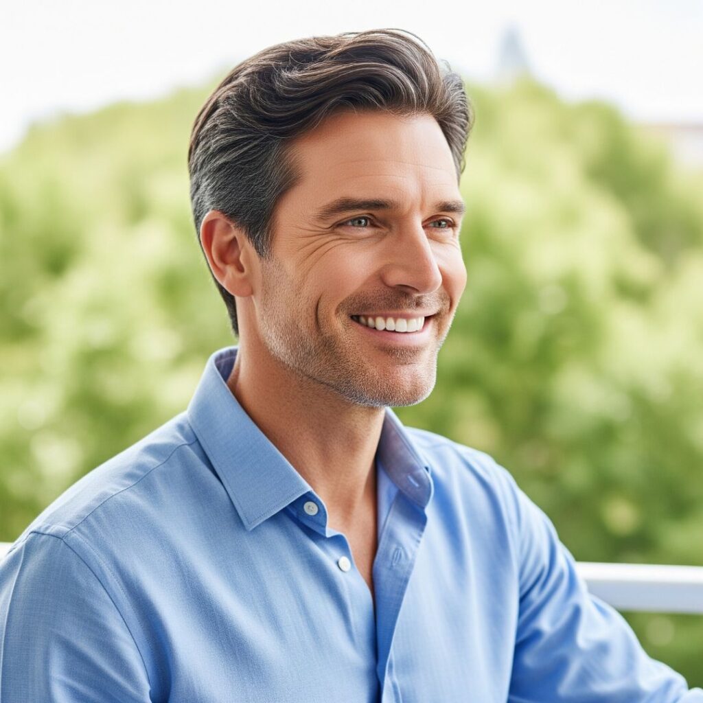 A vibrant and healthy man smiling, symbolizing consistent, long-term wellness and vitality.