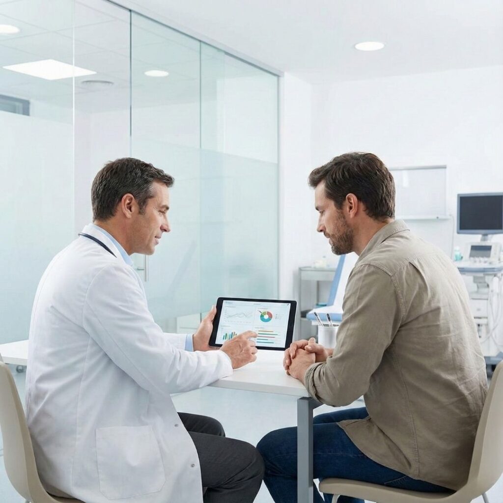 a doctor explaining peptids to a patient