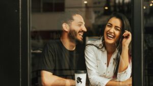 a man and woman laughing